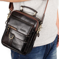 Casual Vintage Genuine Leather Crossbody Bag for Men – Adjustable Strap and Multiple Pockets