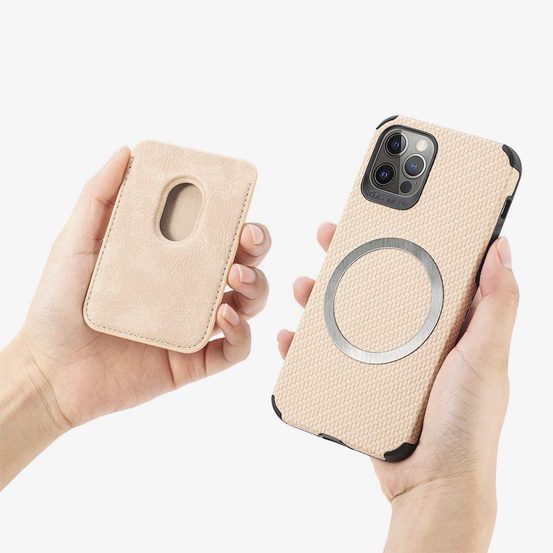 Magnetic Phone Wallet for iPhone – Fiber Texture Case with Card Holder