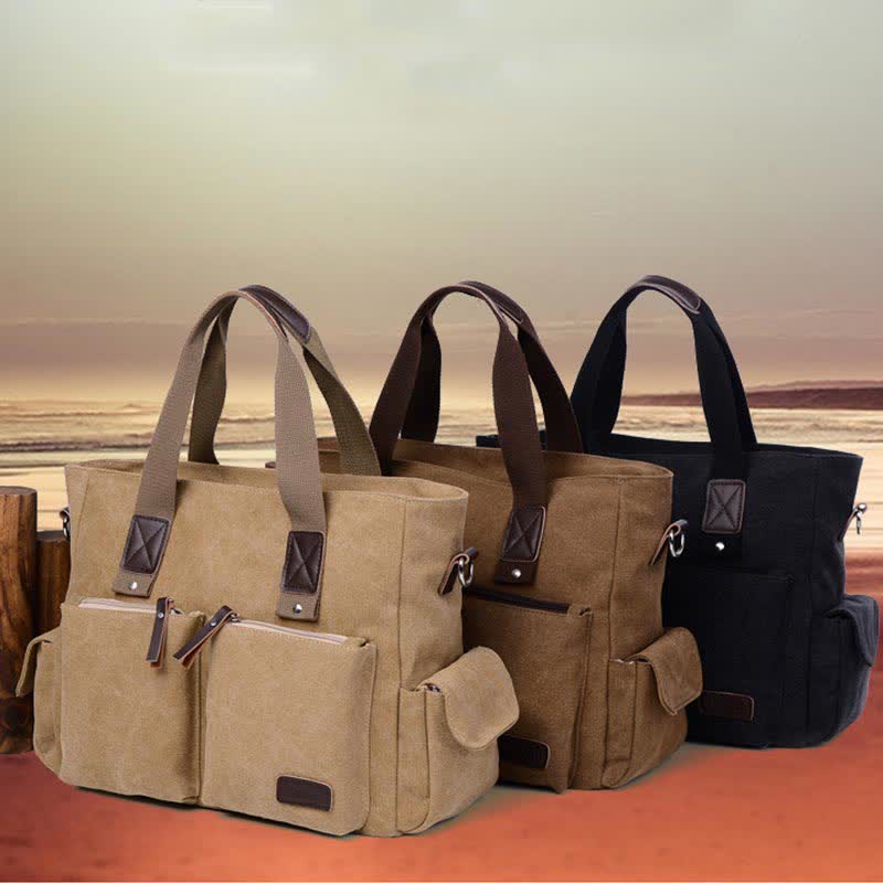 Casual Canvas Laptop Tote Bag for Men & Women – Work Handbag with Adjustable Strap