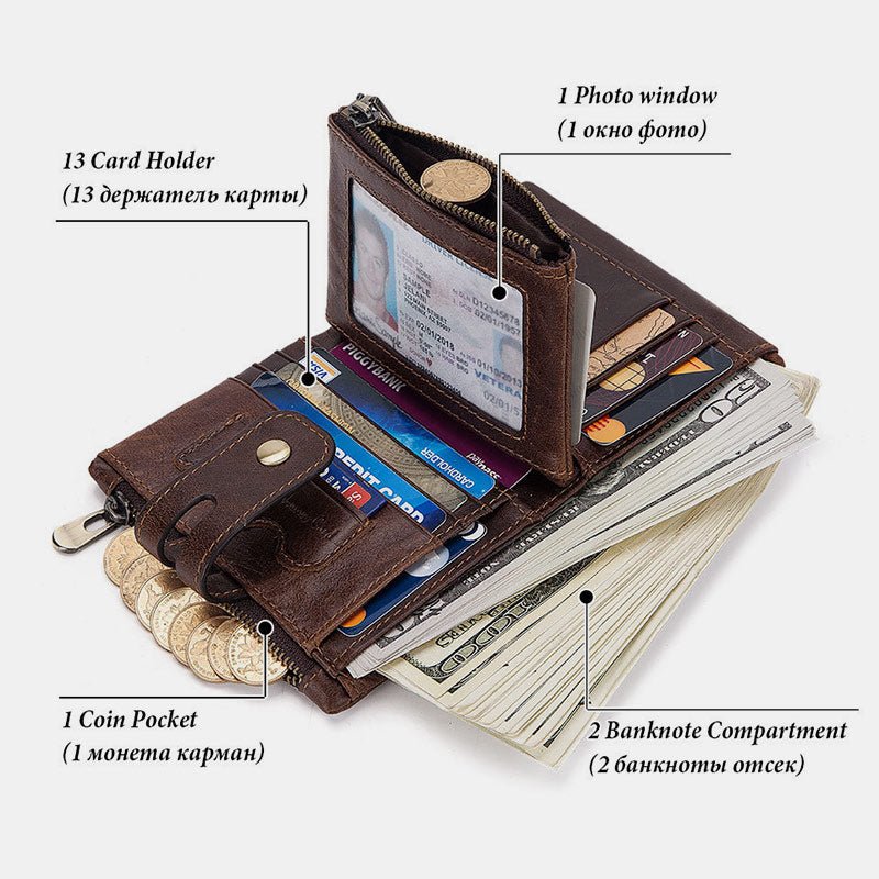 RFID Multifunctional LargeCapacity Genuine Leather Wallet - VOTVO