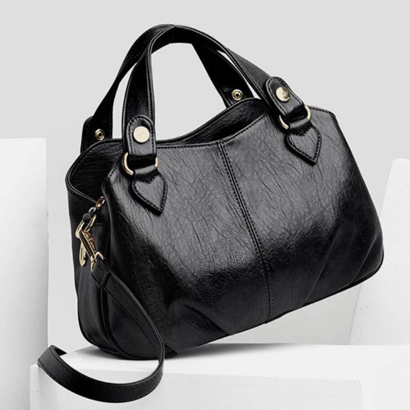 Women's Triple Compartment Satchel Leather Top-Handle Purse – Crossbody Handbag with Adjustable Strap