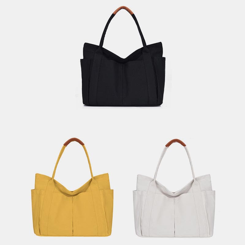 Minimalist Large Capacity Tote Bag for Women – Canvas Shoulder Bag with Zipper Closure
