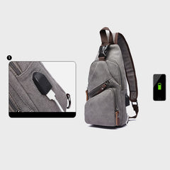 Canvas Sling Bag Crossbody Backpack – Casual Rucksack with USB Charging Port - VOTVO