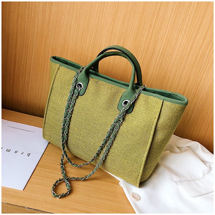 Crossbody Canvas Tote for Women – Chain Strap Bucket Bag - VOTVO