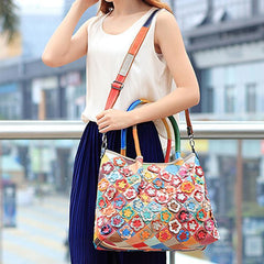 Genuine Leather Multicolor Flower Boho Handbag – A Touch of Artistic Elegance - VOTVO