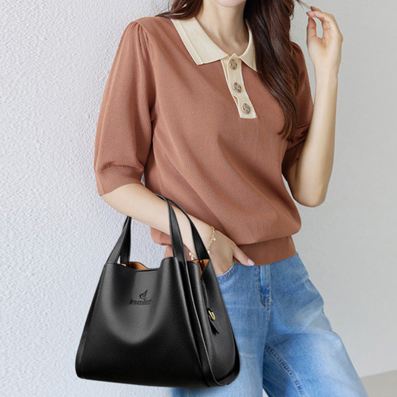 Embossed Soft Leather Handbag – Stylish, Versatile & Timeless Design