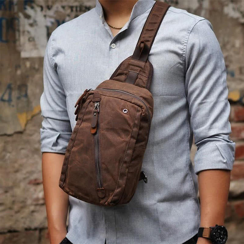 Canvas Sling Bag Shoulder Chest Pack for Men – Travel Hiking Crossbody Daypack