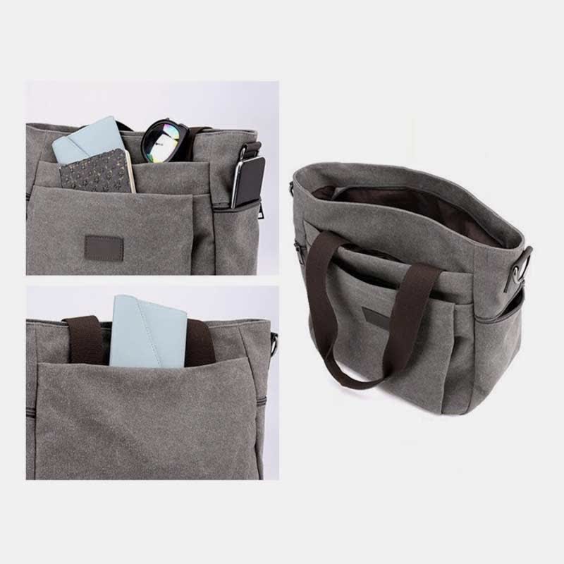 Multi-Pocket Canvas Handbag for Women - Durable, Roomy Shoulder Tote & Crossbody Bag