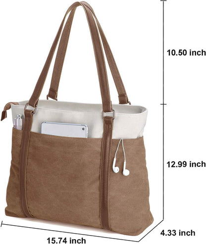 Women Laptop Tote Bag for Work – Lightweight Splice Canvas 15.6 Inch Handbag Purse - VOTVO