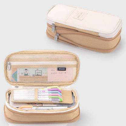 Large Capacity Color Matching Canvas Pencil Case – Perfect for Study & Organization