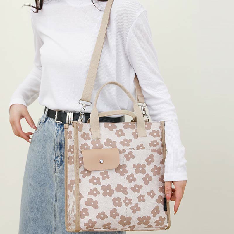 Floral Crossbody Tote Bag – Cute Nylon Shoulder Purse for Office & Daily Use
