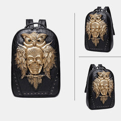 3D Owl Design Laptop Backpack – Waterproof PU Leather College & School Backpack for Travel, Sport, and Daily Use