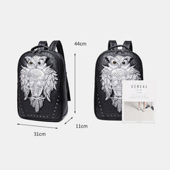 3D Owl Design Laptop Backpack – Waterproof PU Leather College & School Backpack for Travel, Sport, and Daily Use