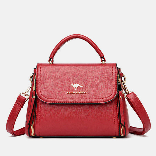 Medium Double Compartment Leather Satchel Handbag with Crossbody Strap – Stylish Top Handle Purse for Women