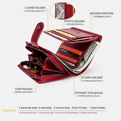 Genuine Leather RFID Trifold Anti-theft Retro Wallet for Women