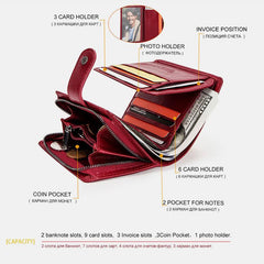 Cartera retro antirrobo triple de cuero genuino con RFID para mujer