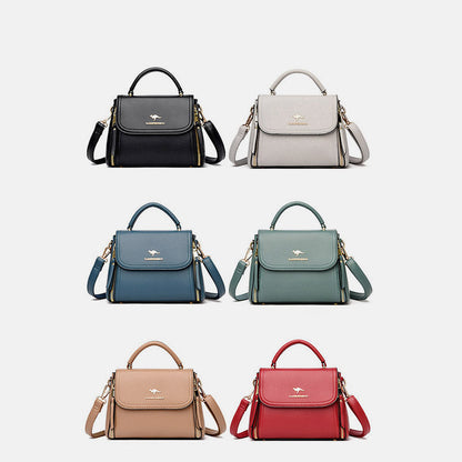 Medium Double Compartment Leather Satchel Handbag with Crossbody Strap – Stylish Top Handle Purse for Women