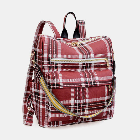 Zaino da donna in pelle scozzese – Zaino multifunzionale con tracolla