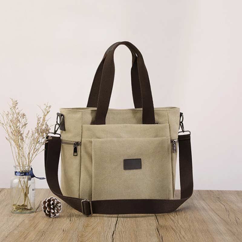 Multi-Pocket Canvas Handbag for Women - Durable, Roomy Shoulder Tote & Crossbody Bag