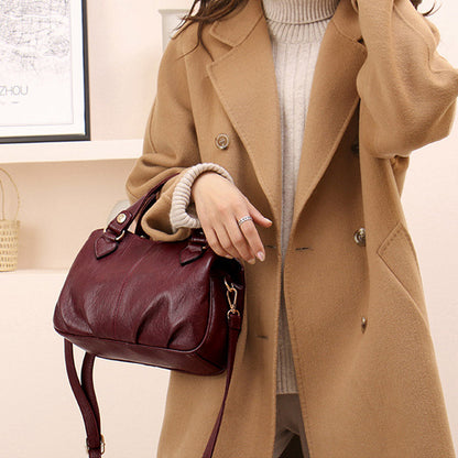 Women's Triple Compartment Satchel Leather Top-Handle Purse – Crossbody Handbag with Adjustable Strap