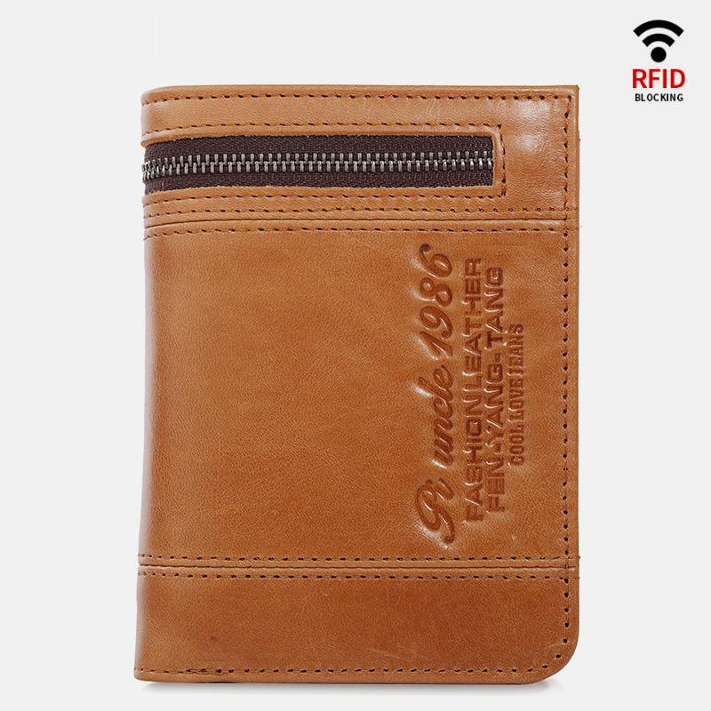 RFID Large Capacity Bifold Wallet for Men – Retro Genuine Leather with 20 Card Slots & Zipper Pockets