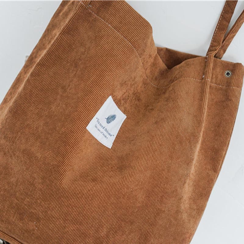 Corduroy Tote Bag for Women – Large Capacity School Shoulder Bag with Magnetic Closure