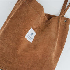 Corduroy Tote Bag for Women – Large Capacity School Shoulder Bag with Magnetic Closure