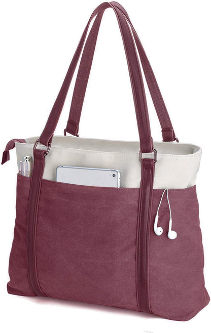 Women Laptop Tote Bag for Work – Lightweight Splice Canvas 15.6 Inch Handbag Purse - VOTVO