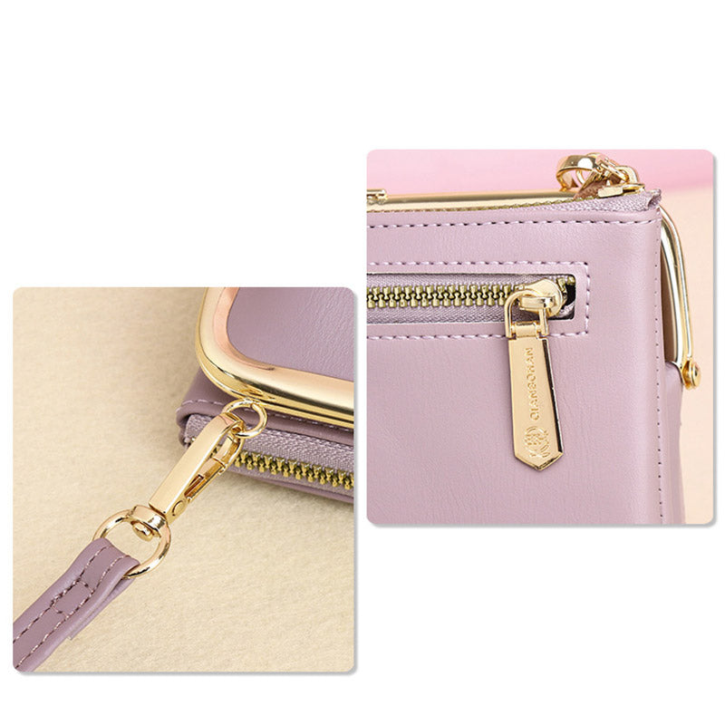 Women’s Leather Crossbody Handbag – Double Compartment Kiss Lock Shoulder Bag