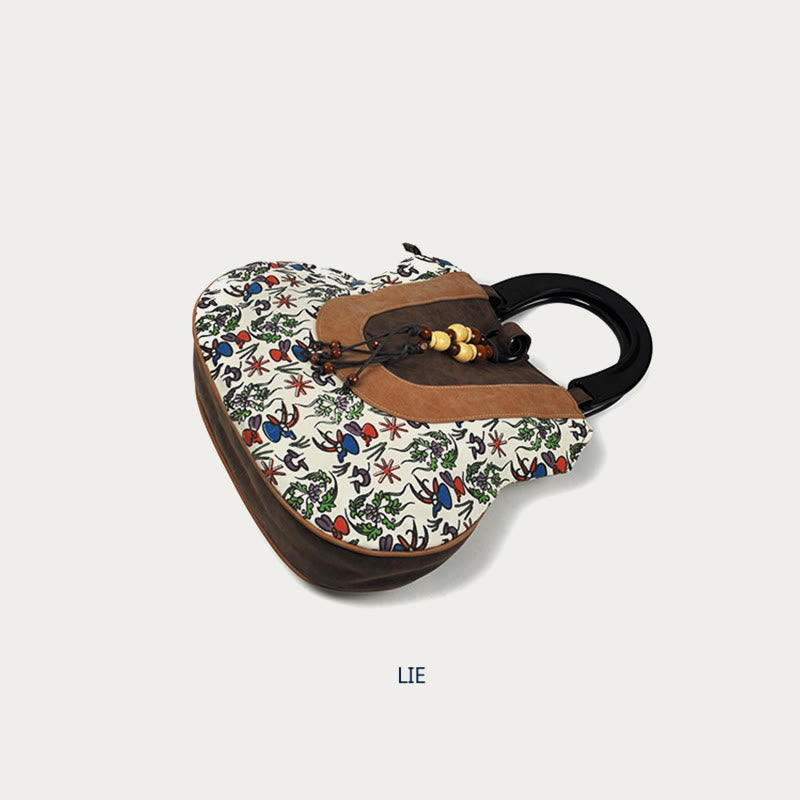 Top-Handle Bag for Women - Ethnic Style Printed Canvas Handbag
