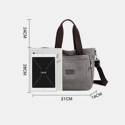 Multi-Pocket Canvas Handbag for Women - Durable, Roomy Shoulder Tote & Crossbody Bag