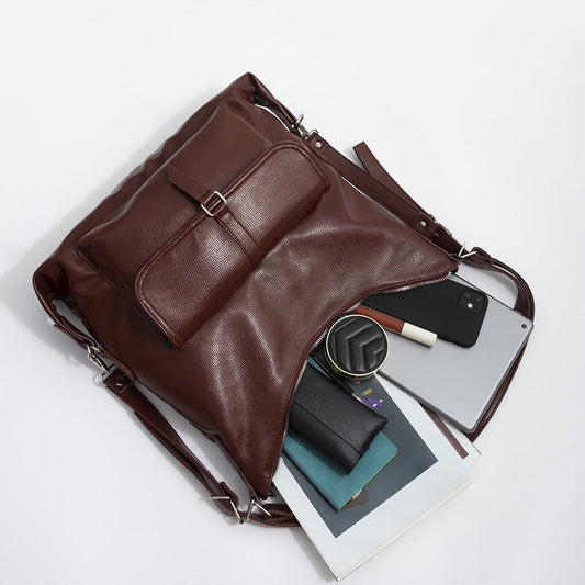 2 - in - 1 Convertible Leather Tote Backpack – Retro Shoulder Bag & Travel Day Pack - VOTVO