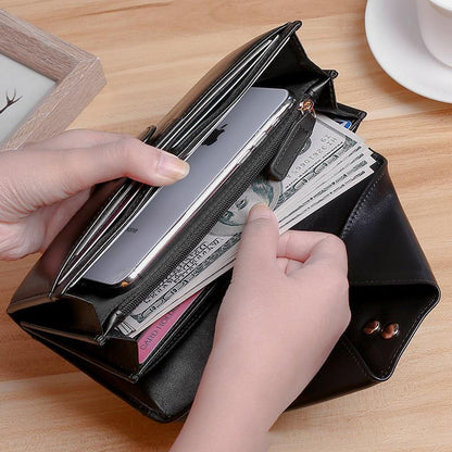 Retro Multi-Slot Genuine Leather Long Purse – Stylish Wallet for Women