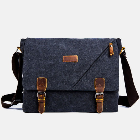 Men's Canvas Messenger Bag – Retro Shoulder Crossbody Backpack with Genuine Leather Accents