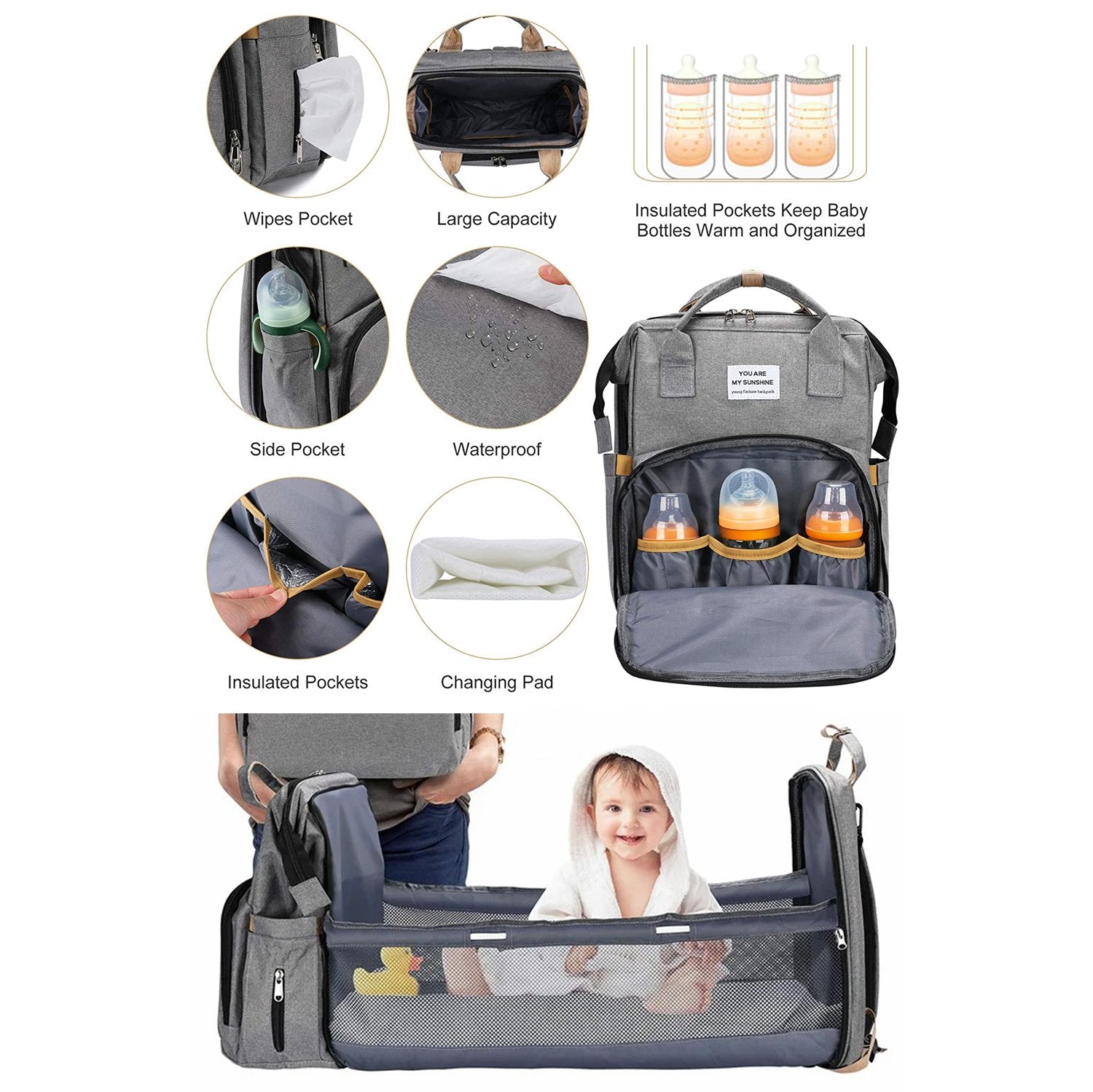 Diaper Bag Backpack with Changing Station – Waterproof Oxford, Multi-functional Design