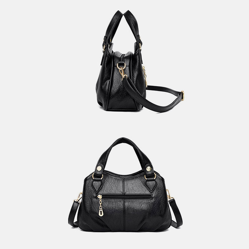 Women's Triple Compartment Satchel Leather Top-Handle Purse – Crossbody Handbag with Adjustable Strap