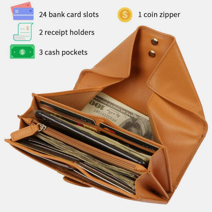 Retro Multi-Slot Genuine Leather Long Purse – Stylish Wallet for Women