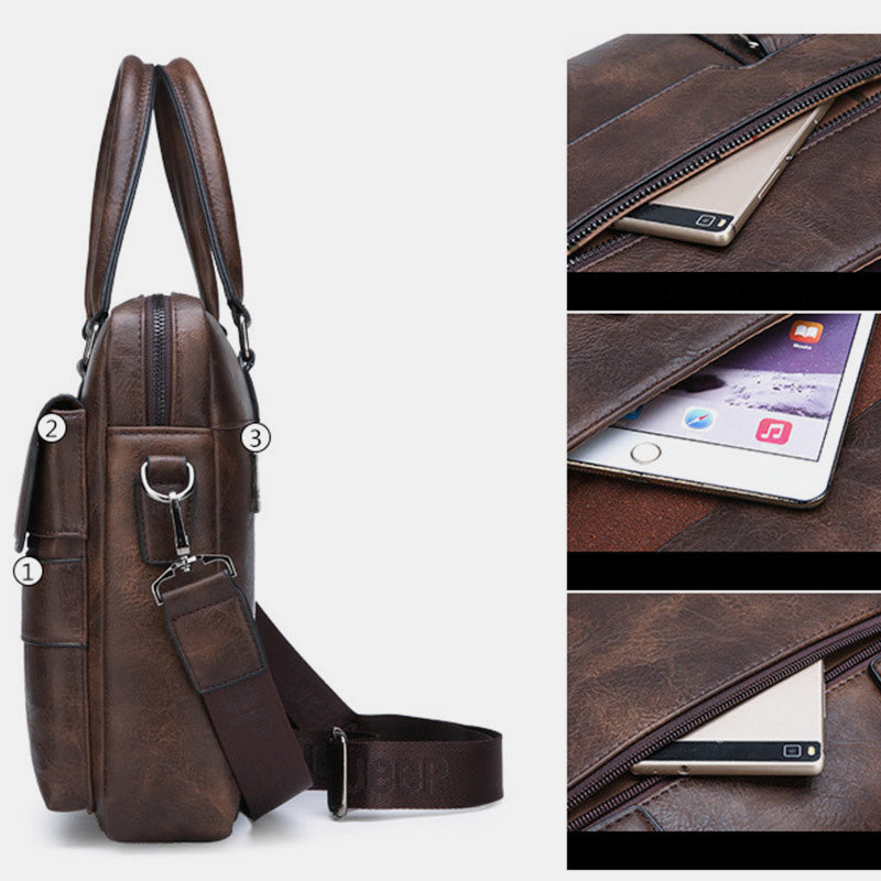 Lightweight PU Leather Messenger Bag – Slim Business Briefcase for Men