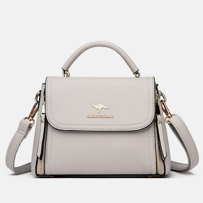 Medium Double Compartment Leather Satchel Handbag with Crossbody Strap – Stylish Top Handle Purse for Women