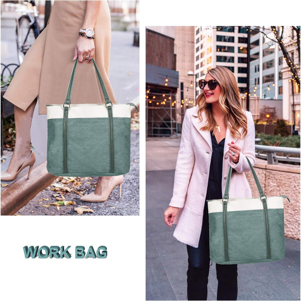 Women Laptop Tote Bag for Work – Lightweight Splice Canvas 15.6 Inch Handbag Purse