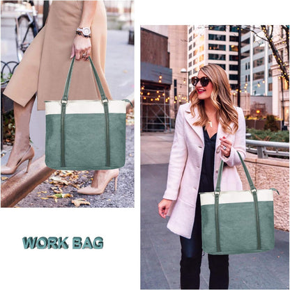 Women Laptop Tote Bag for Work – Lightweight Splice Canvas 15.6 Inch Handbag Purse