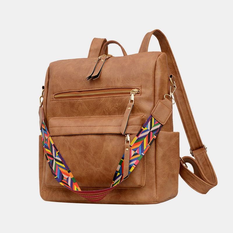 Women’s Plaid Leather Backpack – Multifunctional Daypack with Shoulder Strap
