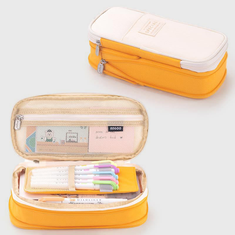Large Capacity Color Matching Canvas Pencil Case – Perfect for Study & Organization