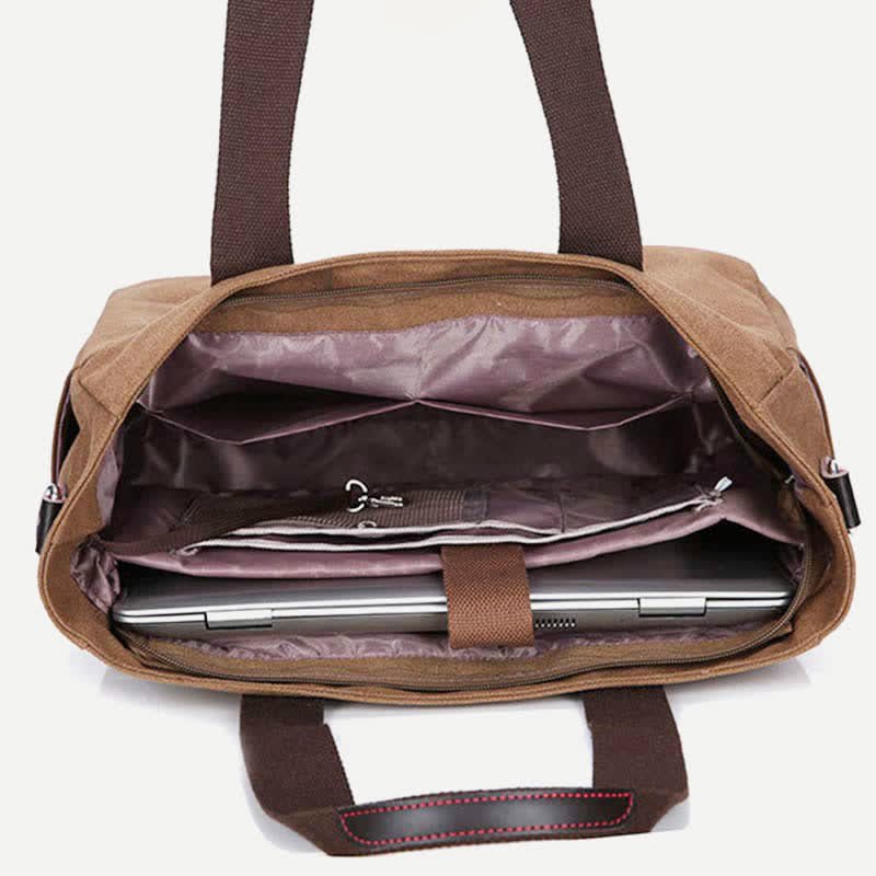 Multi - Pocket Canvas Tote Handbag for Women & Men – Retro Laptop Bag with Adjustable Straps - VOTVO