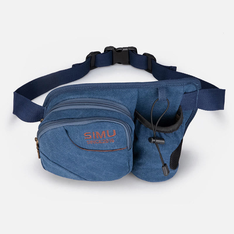Small Waist Bag for Men – Outdoor Riding Canvas Sports Bag with Bottle Pocket