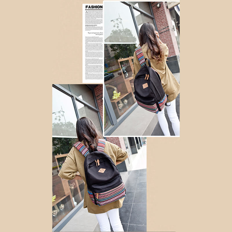 Colorful Stripe Custom Canvas Backpack for Women – Sporty Student Daypack