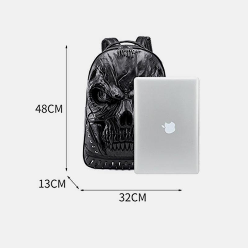 3D Skull Punk Rivet Leather Backpack | Waterproof Embossed Ghost Head Knapsack