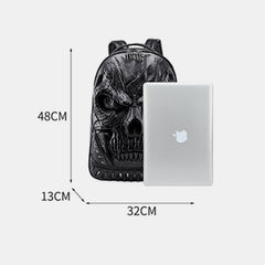 3D Skull Punk Rivet Leather Backpack | Waterproof Embossed Ghost Head Knapsack