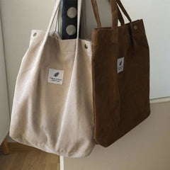 Corduroy Tote Bag for Women – Large Capacity School Shoulder Bag with Magnetic Closure