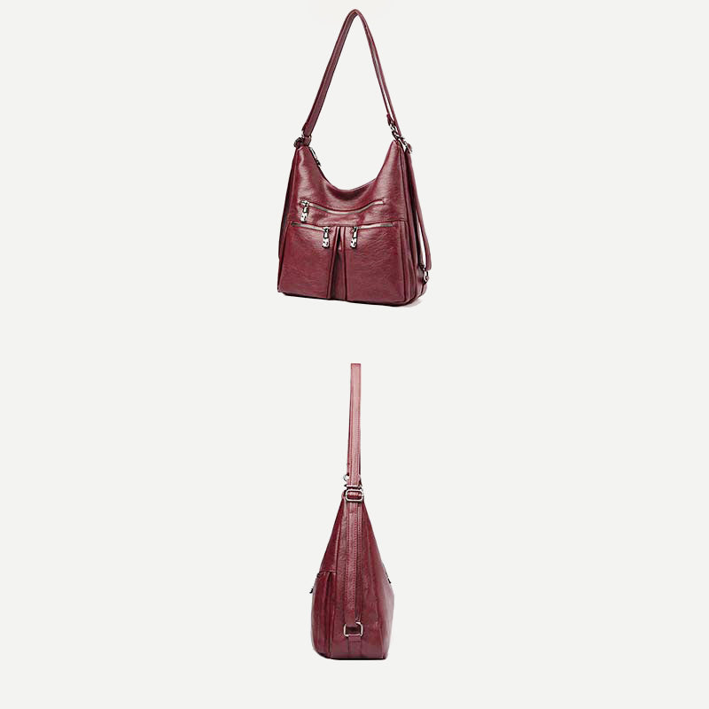 3-Way Use Backpack Multi-Pocket Leather Zip Crossbody Shoulder Bag